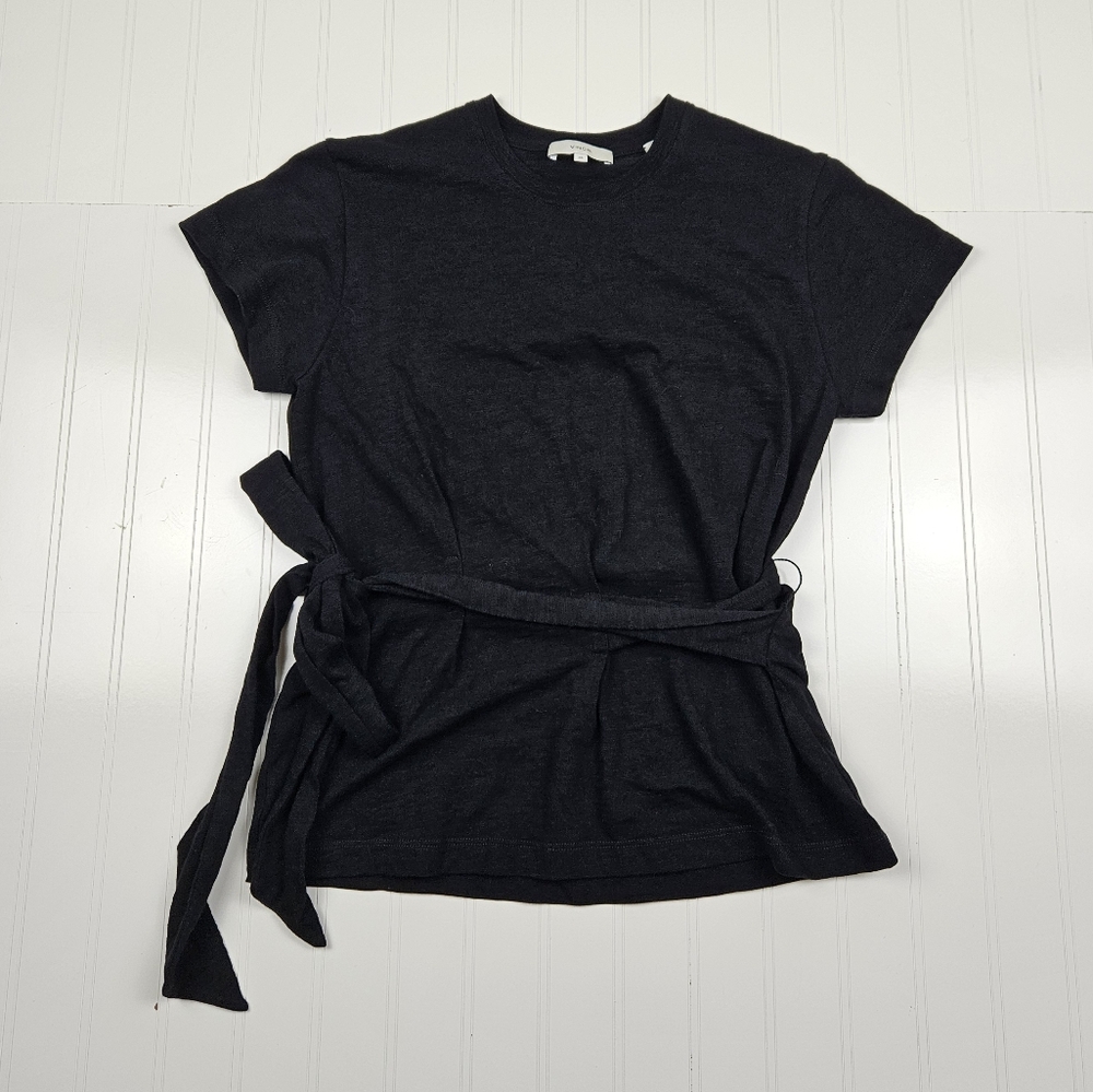 Vince. Belted Cotton Black Tee Shirt